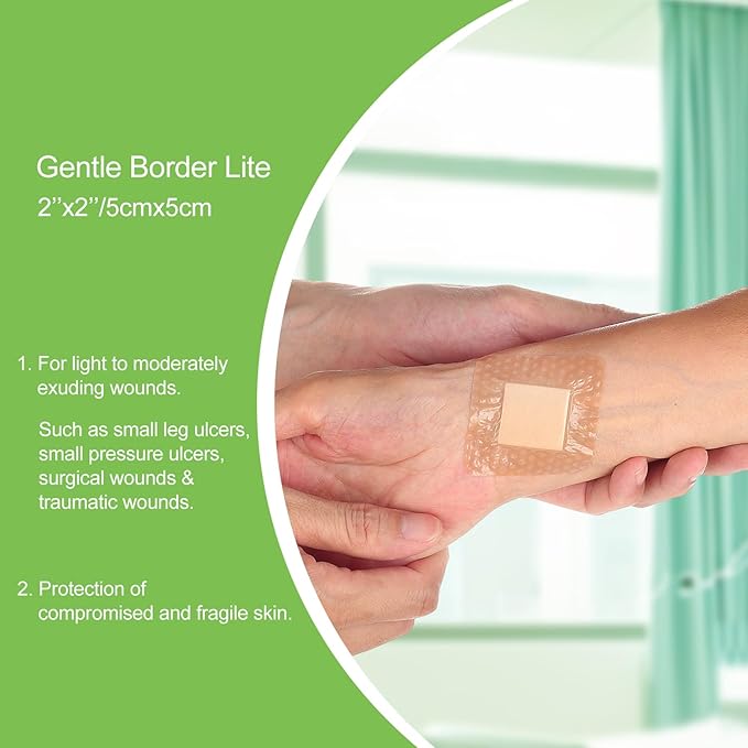 NeuHeils Silicone Foam Dressing Gentle Border Lite 2''x2'', Pad Size 1''x1'', 20 Pack for Small Bed Sore Pressure Ulcer Wound Bandages Patches