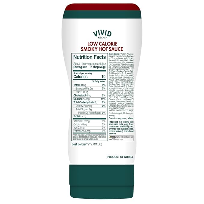 VIVID KITCHEN Low-Calorie Smoky Hot Sauce - 2 Pack - Zero Sugar, 10 Cal/Serving - Allulose Sweetened, No Preservatives or MSG - Easy Squeeze Bottle - Sauce for Tacos & Grilled Meats