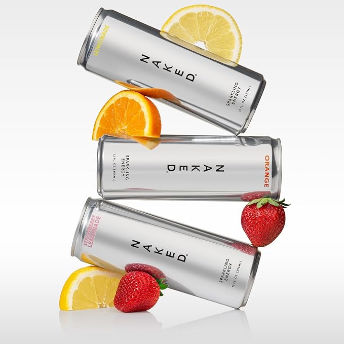 Naked Sparkling Energy - Sample Box - Three Flavors - Lemonade, Orange, and Strawberry Lemonade