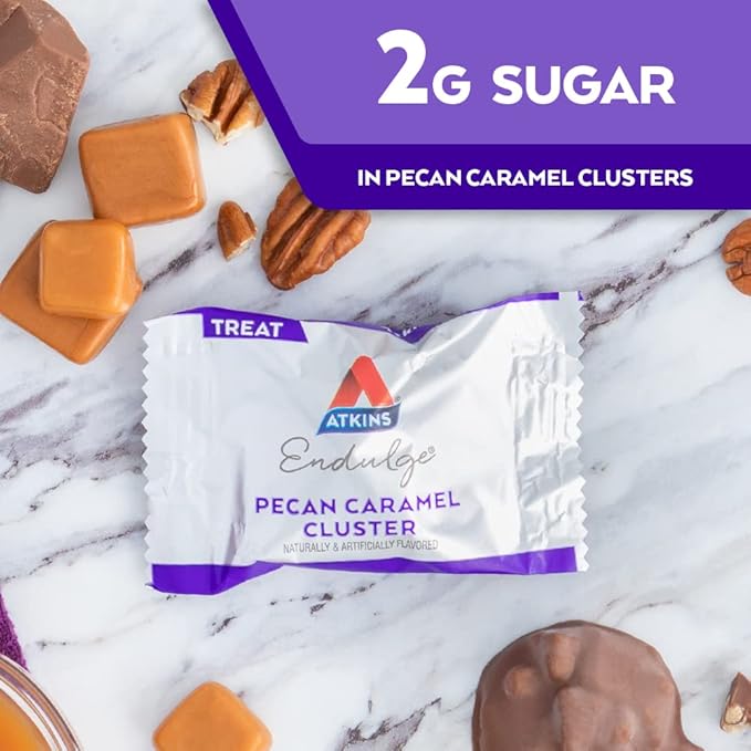 Atkins Pecan Caramel Clusters, Dessert Favorite, High in Fiber, Low Carb, 2g Sugar, 60 Count