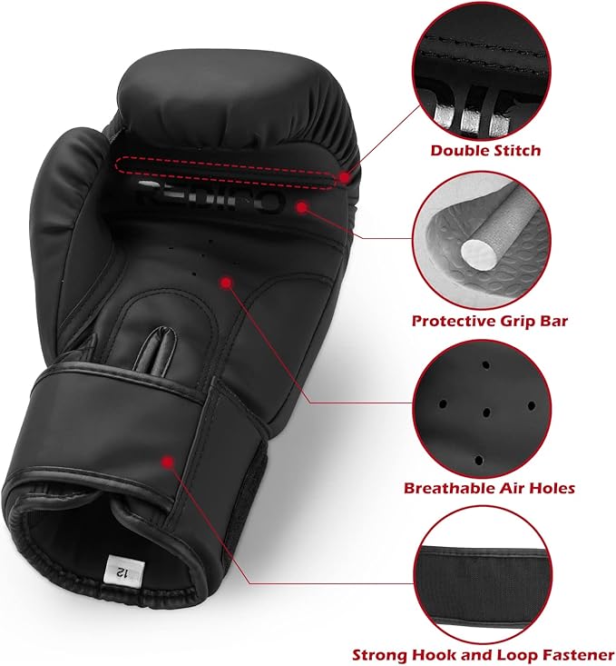 Boxing Gloves for Men & Women, Premium Leather Sparring Heavy Bag Training Gloves, Pro Punching Bag Gloves for Muay Thai, Kickboxing, MMA