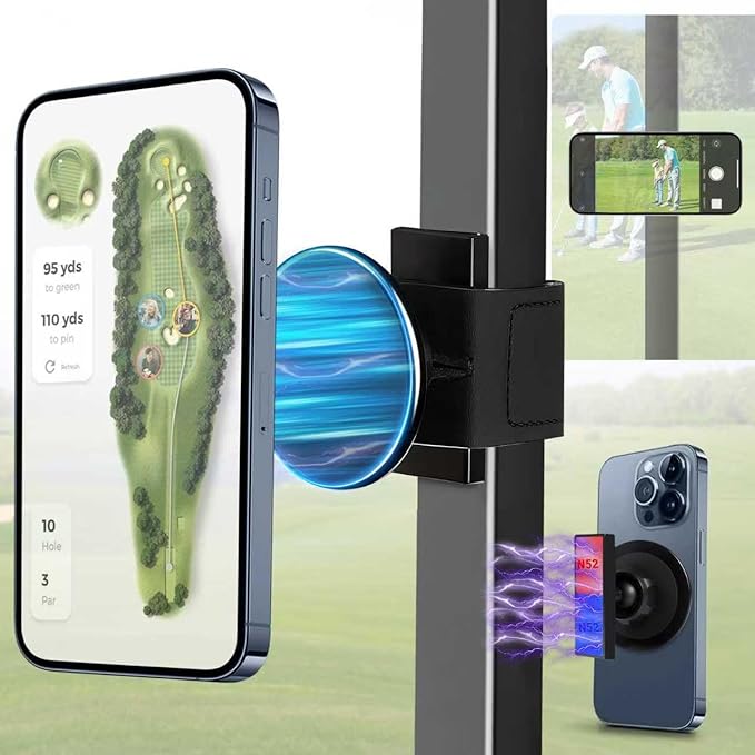 Magnetic Golf Cart Phone Holder Work with Magsafe iPhone 16-12 Series and All Phones, Fits Yamaha, EZGO, Club Car Golf Cart, Alloy Strong Magnetic Phone Mount for Gym, Kitchen, with Metal Ring