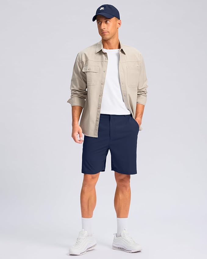 Pudolla Men's Casual Shorts 7"/9" Lightweight Golf Shorts with 3 Pockets Stretch Quick Dry Comfy Work Shorts