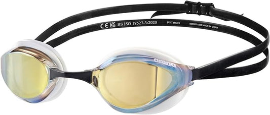 ARENA Unisex Python Racing Swim Goggles for Men and Women Anti-Fog No Leak Max Comfort Dual Strap, Mirror/Non-Mirror Lens