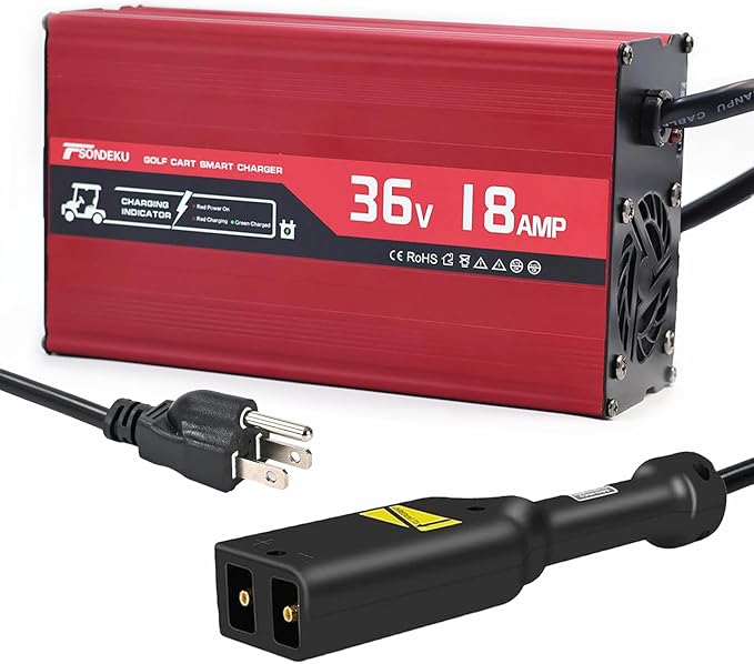 36V Golf Cart Battery Charger for EZGO TXT - 18 AMP, Upgrade Trickle Charger Tech, 4-6 hrs Fast Charge! Replace EZGO Charger with D - Plug, 16FT Cord, Aluminum Alloy Sturdy Shell