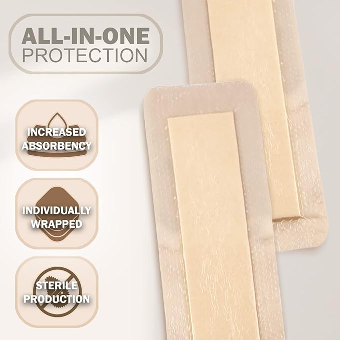 EVERLIT Care Silicone Foam Dressing with Adhesive Border | Highly Absorbent Hypoallergenic Bandages for Chronic Wounds, Bed Sores, Pressure Ulcers | Gentle & Secure Adhesion (4" x 10" | 5 Pack)