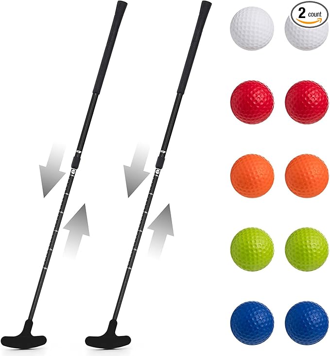 Lenwen 2 Pcs Golf Putter for Men Women Adjustable Length Two Way Putter Right or Left Handed Golfers Mini Golf Club with Practice Balls for Adults