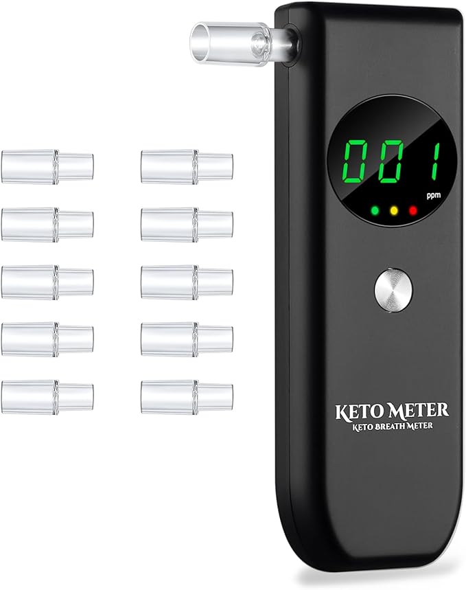 Professional Ketone Breath Analyzer Portable Breath Ketosis Meter for Ketosis Testing - High Precision Ketone Breath Tester with 10 Mouthpieces for Tracking Your Ketones