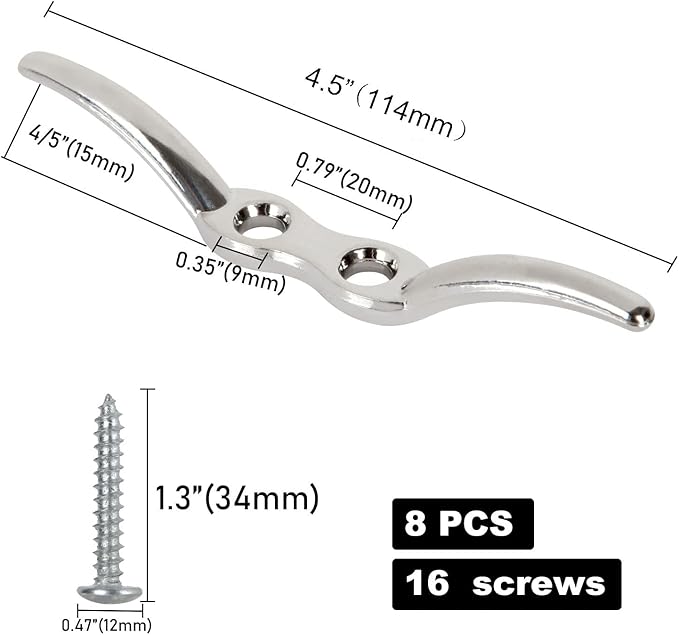APACALI Metal Rope Cleats Boat Cleat 2 Inch 4 Inch 6 Inch Boat Flagpole Cleat Hook, Boat Deck Dock Cleats with Mounting Screws for Fixed Rope or Home Decor (Blinds Hook Curtains Sun Shade Ropes