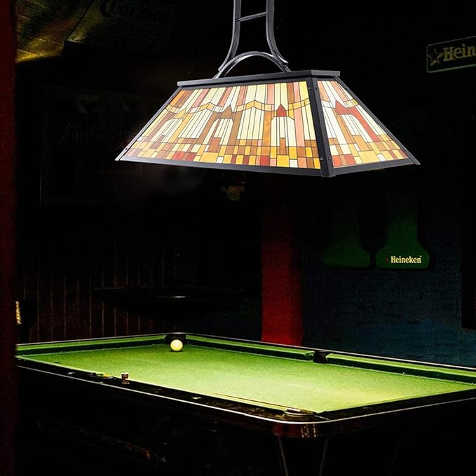 Wellmet 3-Lights Pool Table Lamp with Tiffany-Style Shade for 7' 8' 9' Table, 43.3” Vintage Billiards Light Fixtures Ceiling for Man Cave Club Bar Game Game Room
