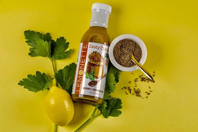 LEMONETTE Zesty Cumin with Tumeric Dressing- 1 Gourmet 12oz bottle: Keto Approved (As Seen In Women's Health), Sugar Free, Low Cal, Low Fat, Gluten Free, Vinegar Free, Soy Free, Canola Free, Vegan Certified