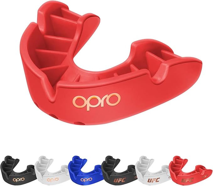 OPRO Bronze Level Sports Mouthguard – Custom-Fit, Breathable, Slim Design – Protective Mouth Guard for Football, Wrestling, Boxing, MMA, Lacrosse & All Contact Sports, Case Included – Red, Adult