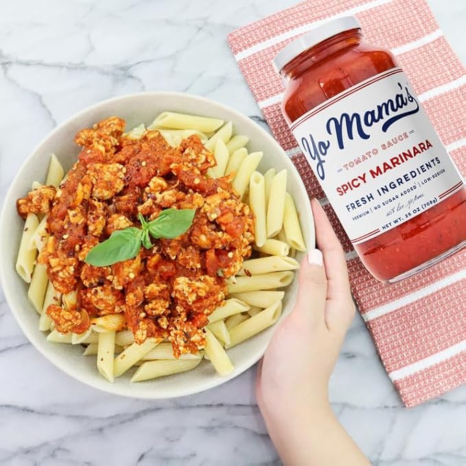 Yo Mama's Foods Keto SPICY Marinara Pasta Sauce - Pack of (2) - No Sugar Added, Low Carb, Low Sodium, Gluten Free, Paleo Friendly, and Made with Whole, Non-GMO Tomatoes.