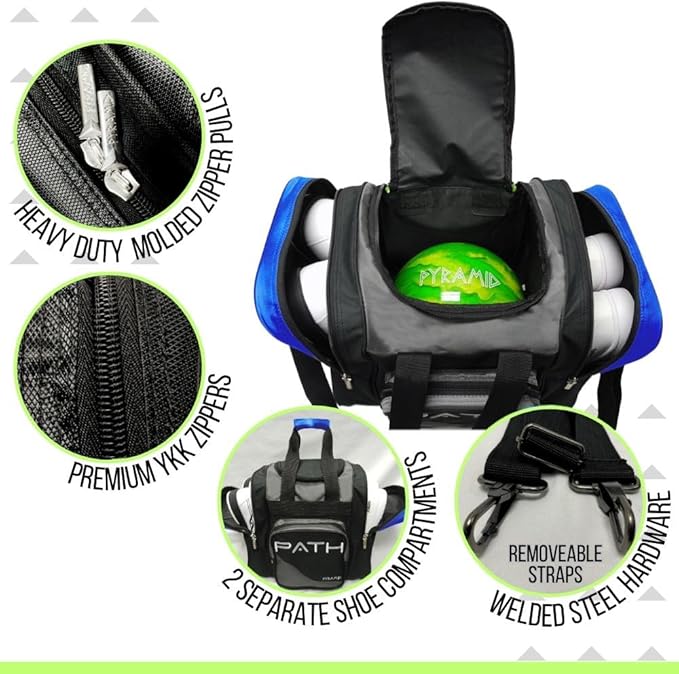 Pyramid Path Pro Deluxe Single Bowling Ball Tote - Holds One Ball, One Pair Shoes Up to Mens 15