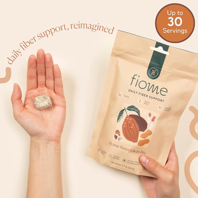 Fiber Supplement - 5g Daily Fiber Bite - Supports Regularity, Digestion and Gut Health - All Natural Ingredients, Peanut Butter Cacao Flavor, 30 Servings
