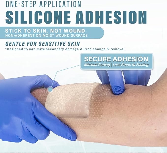 EVERLIT Silicone Super Absorbent Dressing | Sterile Adhesive Bandage Pad for High Absorbency & Reduced Skin Maceration | Fast Healing Advanced Wound Care for Heavily Exudating Wound (6" x 6")
