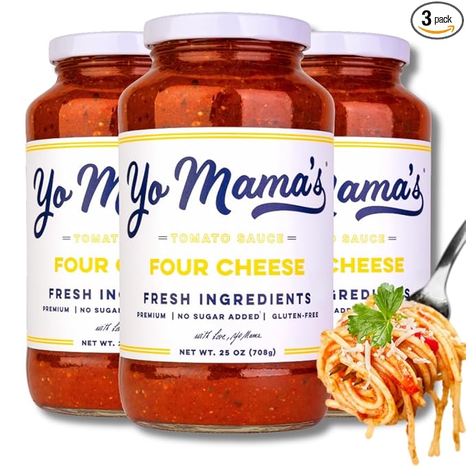 Yo Mama's Foods Low Carb Four Cheese Pasta Sauce, No Sugar Added | (3) 25 Ounce Jars | Gluten Free, Keto and Paleo Friendly, crafted with Whole, Fresh Ingredients