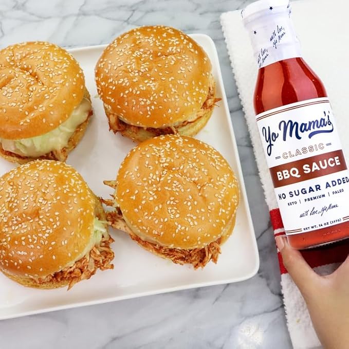 Yo Mama's Foods Keto Barbecue BBQ Sauce – (Pack of 2) - Vegan, No Sugar Added, Low Carb, Low Sodium, Gluten Free, Paleo, and Made with Whole Non-GMO Tomatoes!