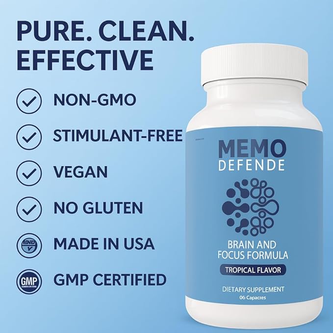Memo Defende Pro Brain and Focus Formula, Tropical Flavor, 60 Capsules, Dietary Supplement with Vitamins and Minerals (5)