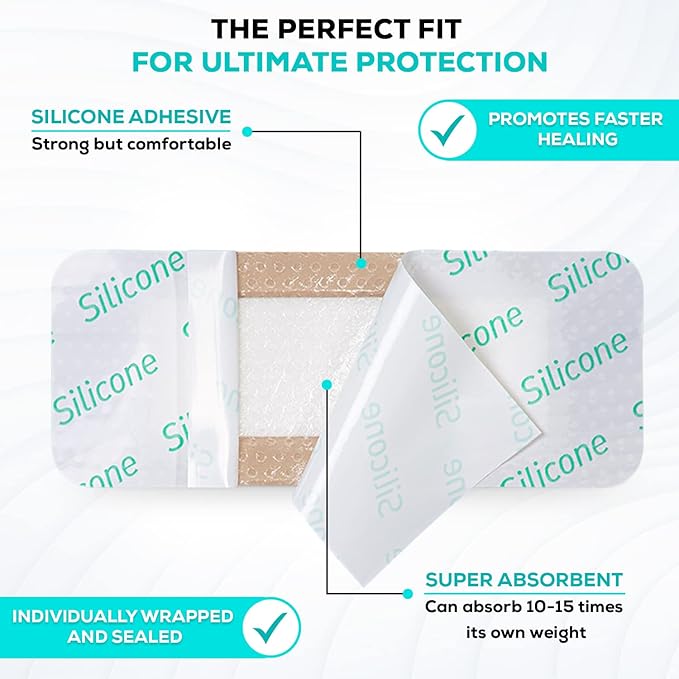 MedVanceTM Silicone - Bordered Silicone Adhesive Foam Dressing, 2"x5" (1.2"x3.4" pad) Box of 10 dressings