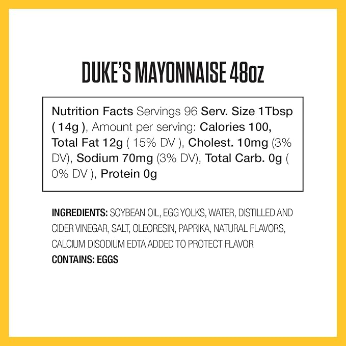 Duke’s Real Mayonnaise Jar – Original Smooth & Creamy Taste, 48 Ounce (Pack of 1)