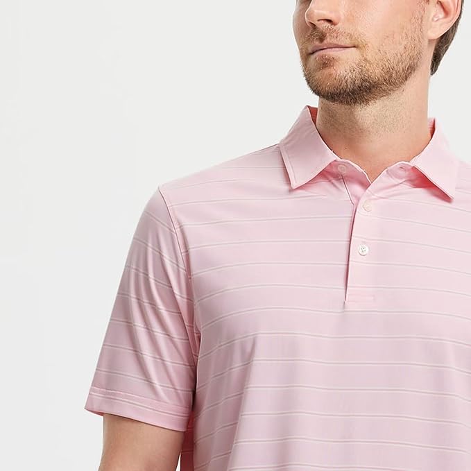 M MAELREG Golf Shirts for Men Moisture Wicking Striped Polo Performance Dry Fit Business Sports Mens Polo Shirts Short Sleeve