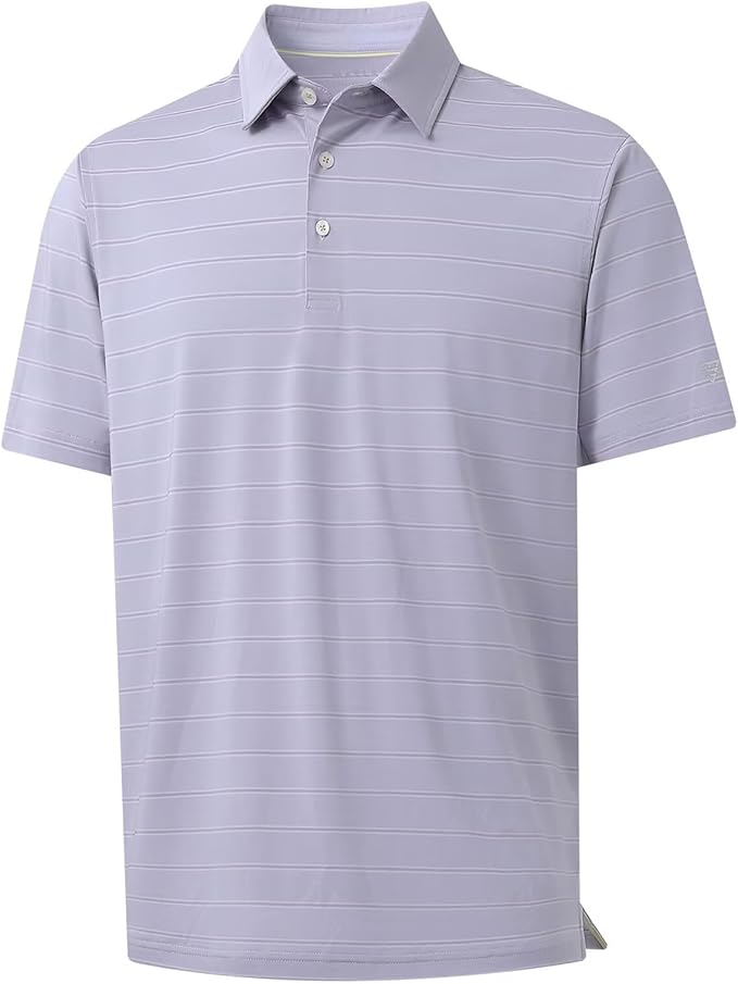 M MAELREG Golf Shirts for Men Moisture Wicking Striped Polo Performance Dry Fit Business Sports Mens Polo Shirts Short Sleeve