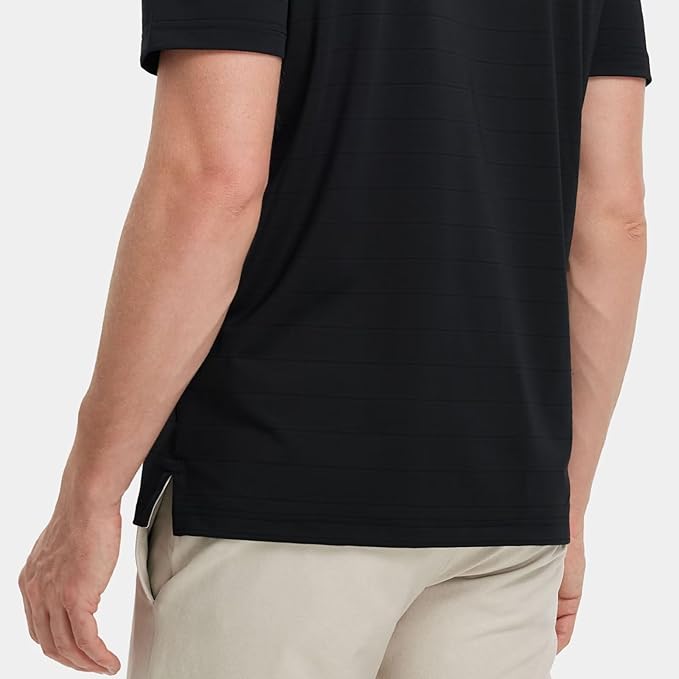 M MAELREG Golf Shirts for Men Moisture Wicking Striped Polo Performance Dry Fit Business Sports Mens Polo Shirts Short Sleeve
