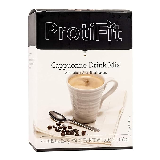 PROTIFIT - High Protein Hot Drink Mix,15g Protein, Low Calorie, Low Carb, Low Fat, Low Sugar, Cholesterol Free, Ideal Protein Compatible, 7 Servings Per Box (Decaf Cappuccino)