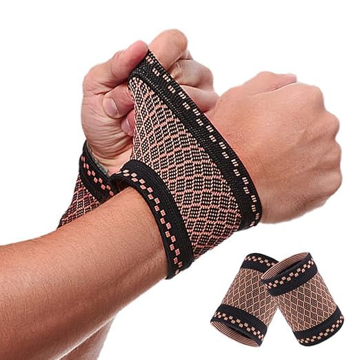 Copper Wrist Compression Brace (2Pcs), Elastic Wrist Support Sleeve Wrist Braces for Tendonitis, Arthritis, Carpal Tunnel Pain Relief, Soft Wrist Wrap Wristbands for Sport, Fitness, Workout, Typing(M)