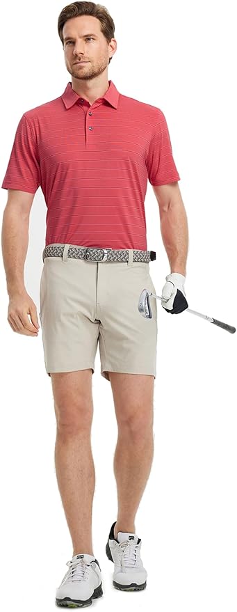 Rouen Polo Shirts for Men Dry Fit Performance Heather Stripe Golf Polo Moisture Wicking Lightweight Breathable Golf Shirts