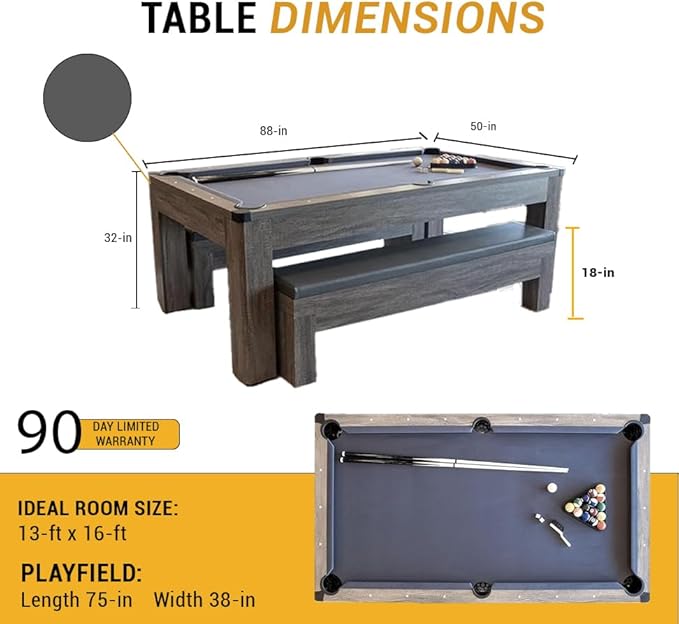 Rocky Mountain Nights 7ft Pool Table with Benches and Dining Top