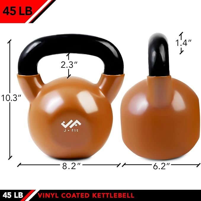 JFIT Kettlebell Weights Vinyl Coated Iron - 12 Size Options, 5lbs-50lbs - Coated for Floor and Equipment Protection, Noise Reduction, Ballistic, Core, Weight Training