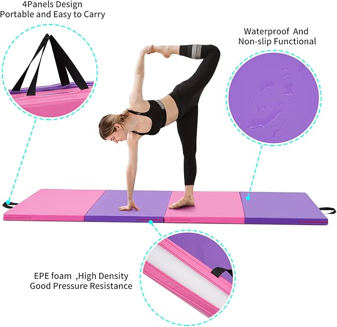 ZENOVA Gymnastics Mat 6'x3'x2''/4'x8'x2'' Exercise Mat Gym Mat for Home Aerobics Workout Foldable Tumbling Mat Children Gifts