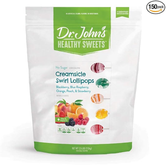 Dr. John’s Sugar Free Candy, Healthy Lollipops with Zero Sugar, Low Calorie Snacks, Keto Friendly Hard Candy Sweets, Creamsicle Swirl Oval Lollipop, 150 Count, 2.5 LB