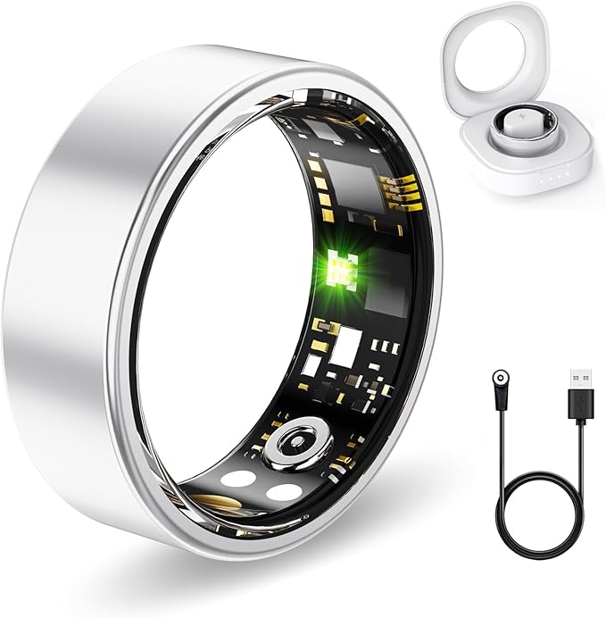 Smart Health Rings for Women Men, Fitness Tracker with Heart Rate, Blood Oxygen, HRV, Sleep Tracker, Step Tracker, No Subscription Fee, IP68 Waterproof Smart Ring for iphone & Android (Silver 13#)