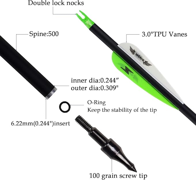 31inch Carbon Arrow Archery Targeting Practice Hunting Arrows for Compound & Recurve Bow with Removable Tips(Pack of 12)
