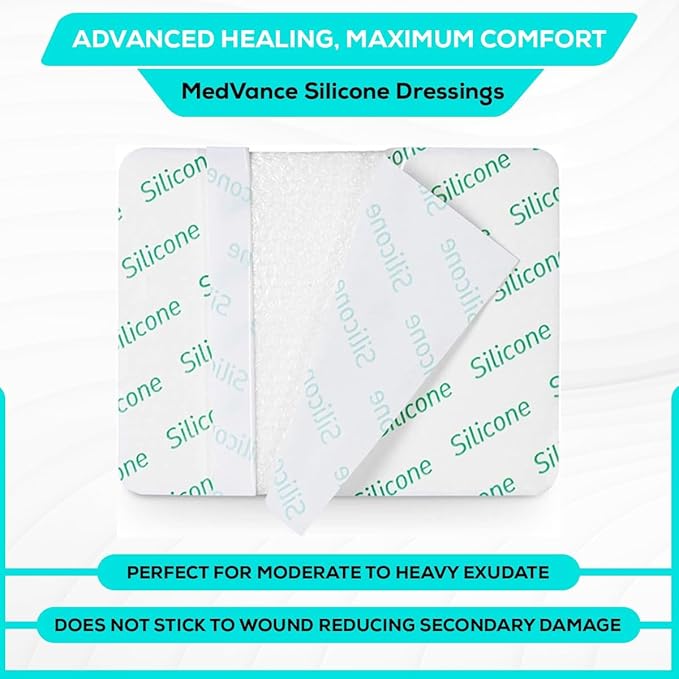 MedVance Silicone Foam Dressing - Waterproof Silicone Adhesive Foam Dressing - Easy Apply & Remove Wound Bandages - Dressings for Pressure Sores, & More - (4" x 5" Absorbent Bandage)