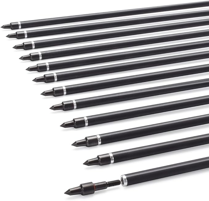 YLS Archery 26/28/30Inch Carbon Arrow Practice Hunting Arrows with100 Grain Removable Tips for Compound & Recurve Bow(Pack of 12)