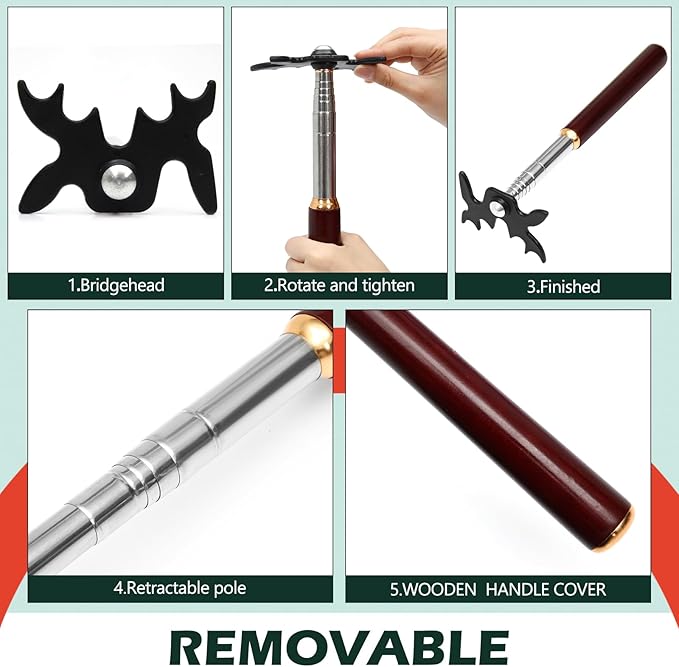 Skylety Retractable Billiard Cue Stick Bridge with Bridge Head, Snooker Set Billiard Pool Cue Accessory for Pool Table