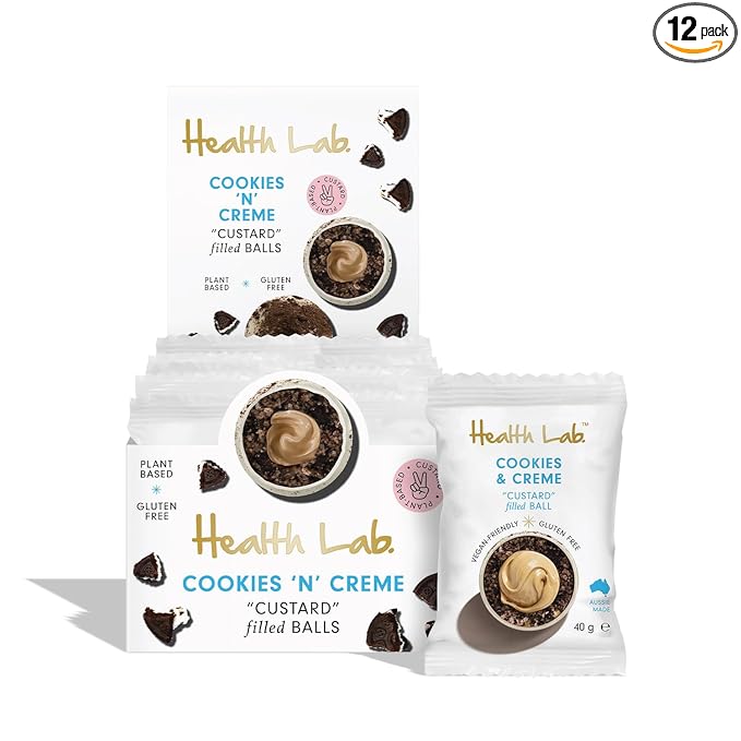 Health Lab - Gluten Free Snack Balls - Cookies 'N' Cream Custard 480g - (Pack of 12)