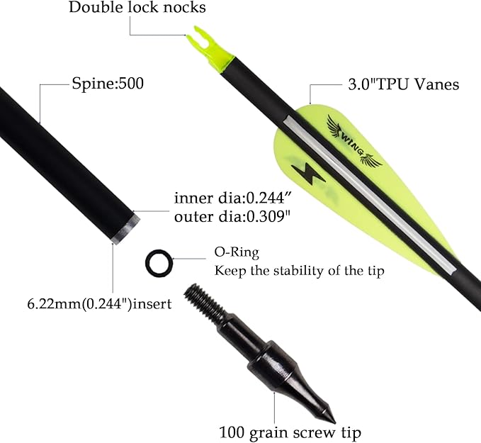31inch Carbon Arrow Archery Targeting Practice Hunting Arrows for Compound & Recurve Bow with Removable Tips(Pack of 12)