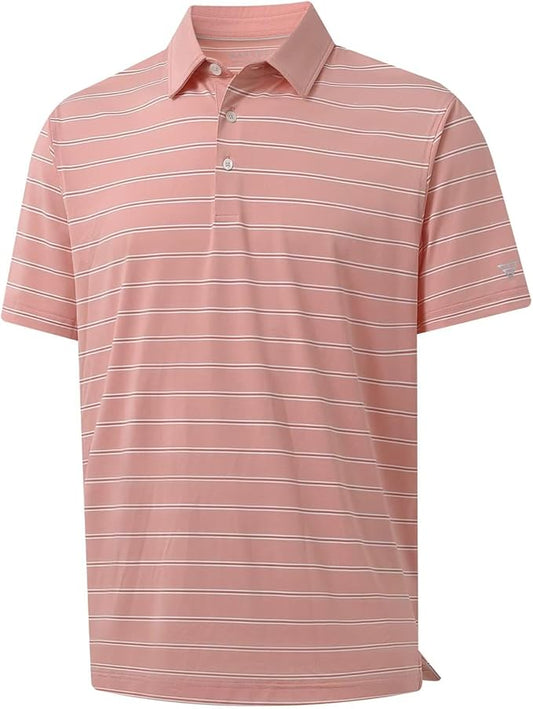 M MAELREG Golf Shirts for Men Moisture Wicking Striped Polo Performance Dry Fit Business Sports Mens Polo Shirts Short Sleeve
