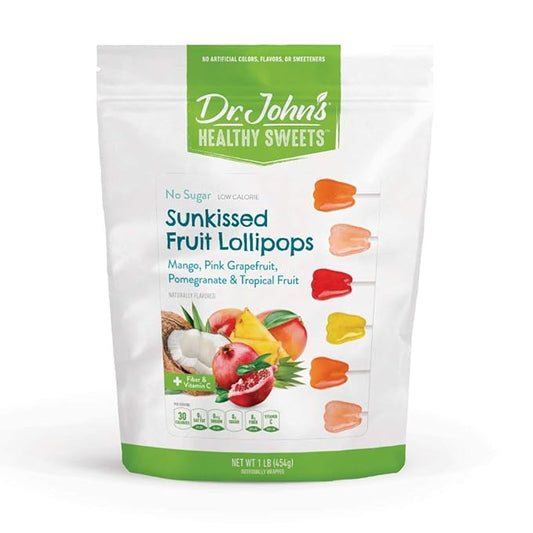 Dr. John’s Sugar Free Candy, Healthy Lollipops with Zero Sugar, Low Calorie Snacks, Keto Friendly Hard Candy Sweets, Sunkissed Fruit Tooth, 60 Count, 1 LB