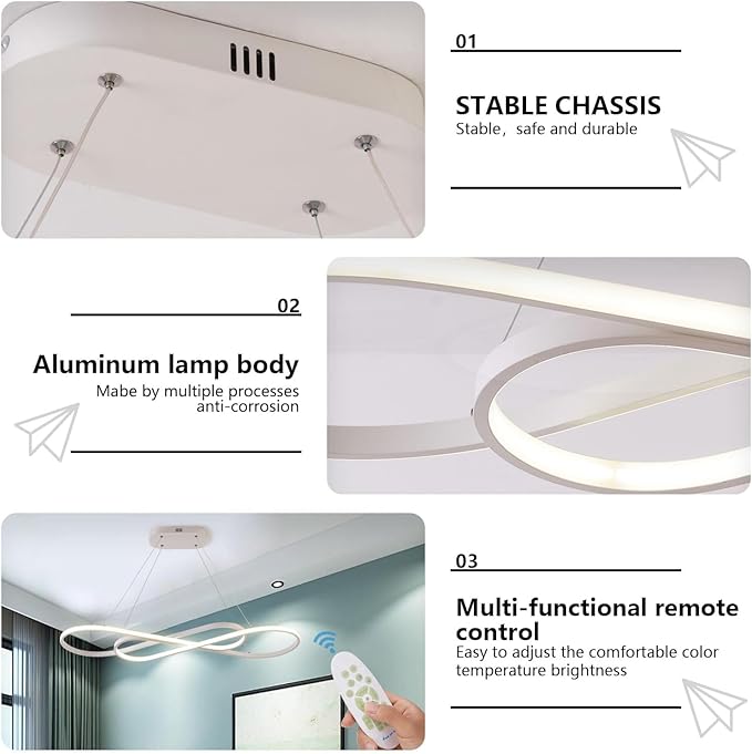 Led Pendant Lights for Kitchen Island Pendant Light Dining Room Chandelier Light Fixture, Dimmable Modern Led Chandelier,Adjustable Height Music Note Shape Modern Ceiling Light Fixture