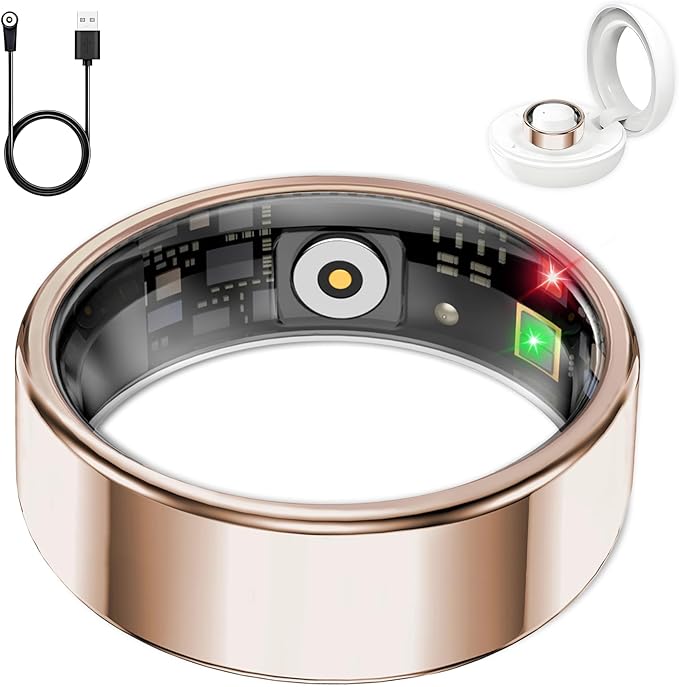 Smart Ring for Women Men, Sleep Tracker Ring, Waterproof Fitness Tracker Health Rings with Heart Rate Monitoring, Blood Oxygen,Stress Distance Calories Steps Tracking,No Subscription Fee(Rose Gold,#7)