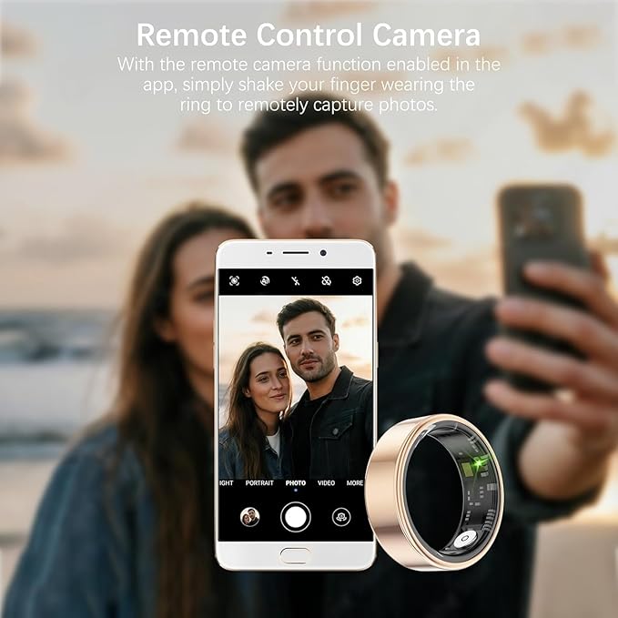 Smart Health Rings for Women Men, Fitness Tracker with Heart Rate, Blood Oxygen, HRV, Sleep Tracker, Step Tracker, No Subscription Fee, IP68 Waterproof Smart Ring for iPhone & Android (Gold 6#)
