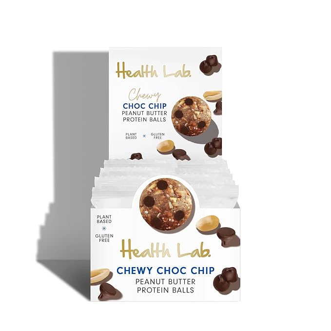 Health Lab - Vegan Protein Balls - Chewy Choc Chip and Peanut Butter 480g - (Pack of 12)