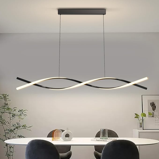 Modern Pendant Lights Fixture, 57in Aluminum LED Chandelier with Remote Control Dimmable 3000k-6000K Color Temperature, Island Lighting Lamp for Kitchen, Dining Room, Billiard Room