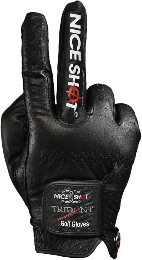 Nice Shot Trident Golf Glove with Power Grip Strips in Premium Black Cabretta Leather